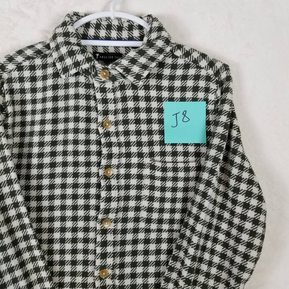 American Tall Mens Large Tall Olive Green Houndstooth Flannel Shirt AM-BS-10821 - Picture 10 of 10